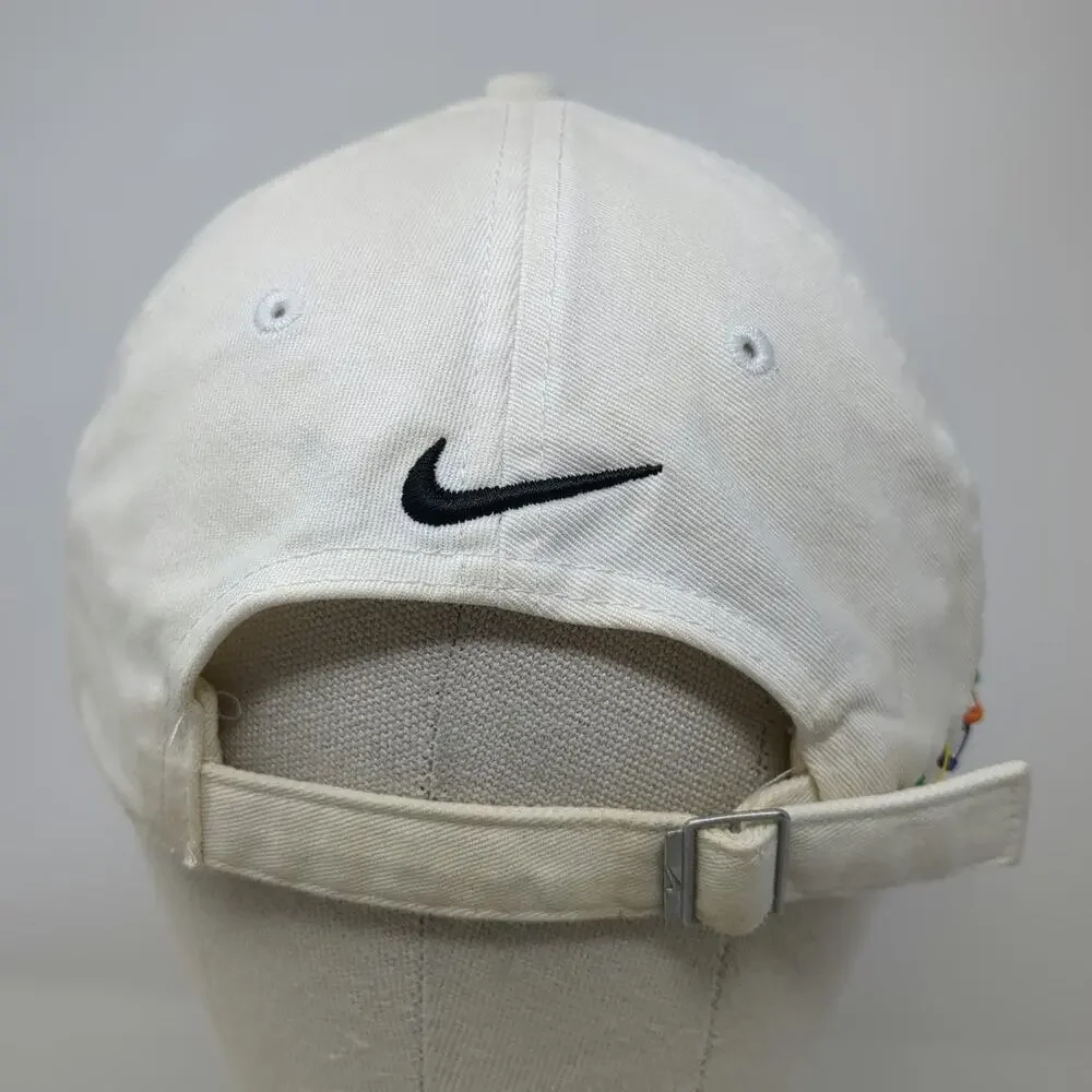 Nike Baseball Cap White OSFM Just Do It Swoosh Safety Pins Slideback Hat Cotton